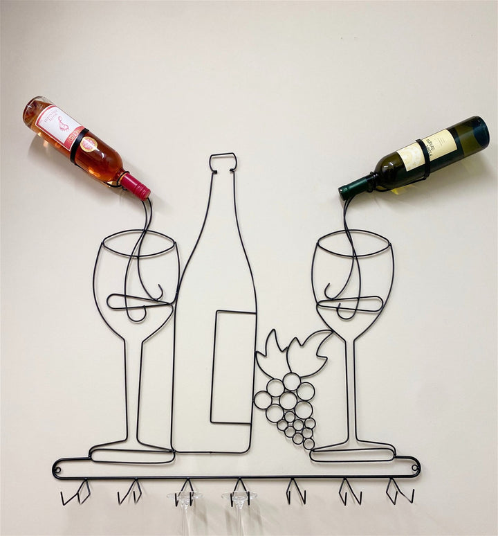 Wall Mounted Black Wire Wine Bottle & Glass Holder - Smiddy Furniture-3