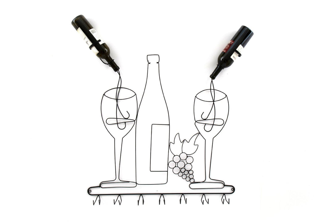 Wall Mounted Black Wire Wine Bottle & Glass Holder - Smiddy Furniture-1