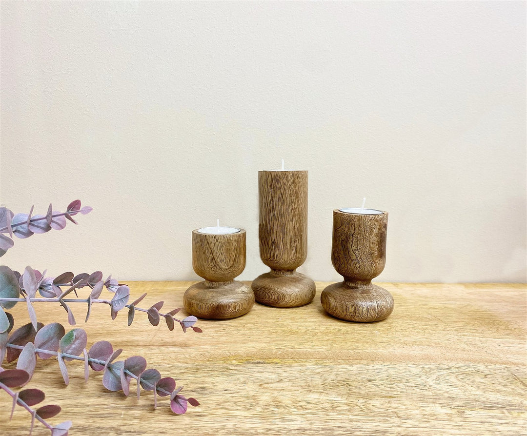 Set of Three Wooden Candlestick or Tea Light Holders - Smiddy Furniture-2