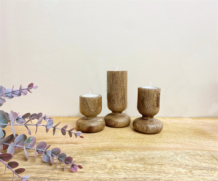 Set of Three Wooden Candlestick or Tea Light Holders - Smiddy Furniture-2