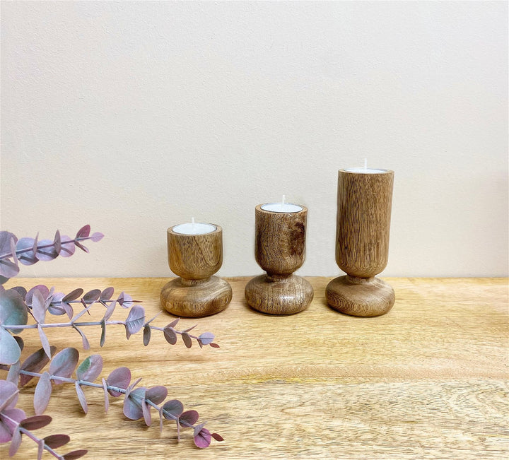 Set of Three Wooden Candlestick or Tea Light Holders - Smiddy Furniture-3