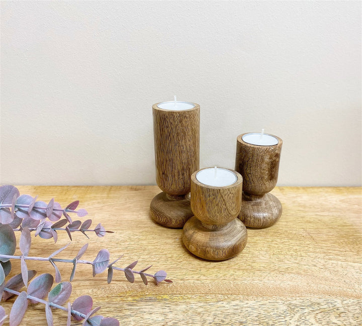 Set of Three Wooden Candlestick or Tea Light Holders - Smiddy Furniture-4