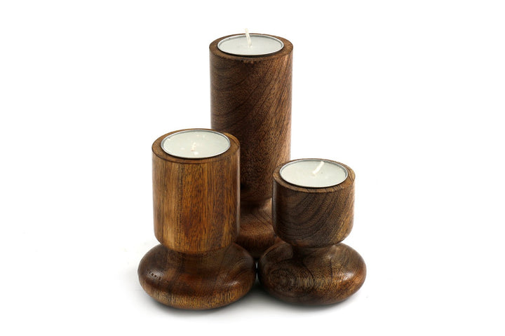 Set of Three Wooden Candlestick or Tea Light Holders - Smiddy Furniture-1