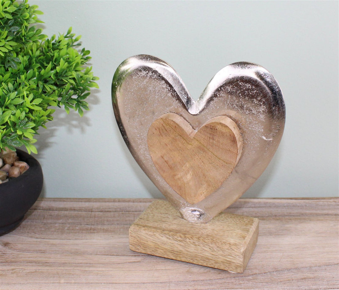 Metal and Wood Standing Heart Decoration - Smiddy Furniture-3