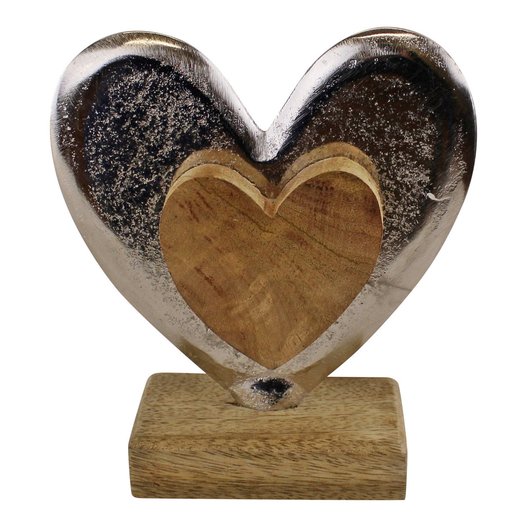 Metal and Wood Standing Heart Decoration - Smiddy Furniture-1