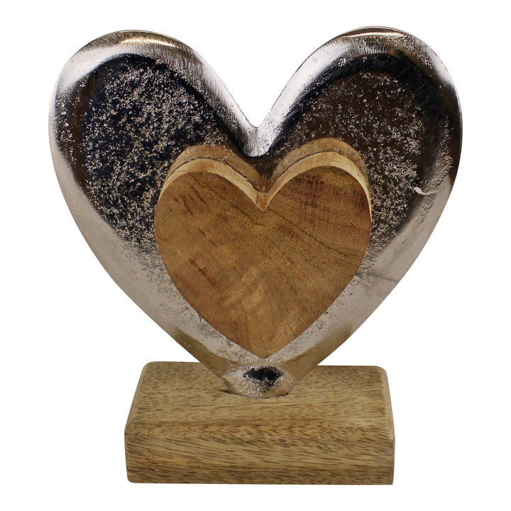 Metal and Wood Standing Heart Decoration - Smiddy Furniture-1