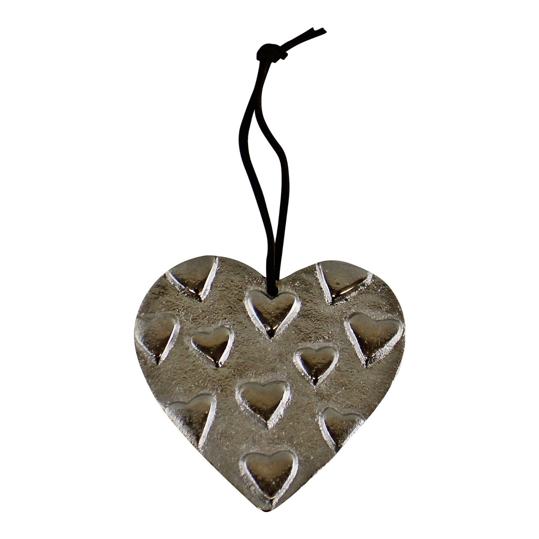 Hanging Silver Metal Heart Ornament, 10cm - Smiddy Furniture-1