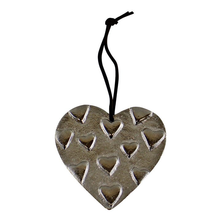 Hanging Silver Metal Heart Ornament, 10cm - Smiddy Furniture-1
