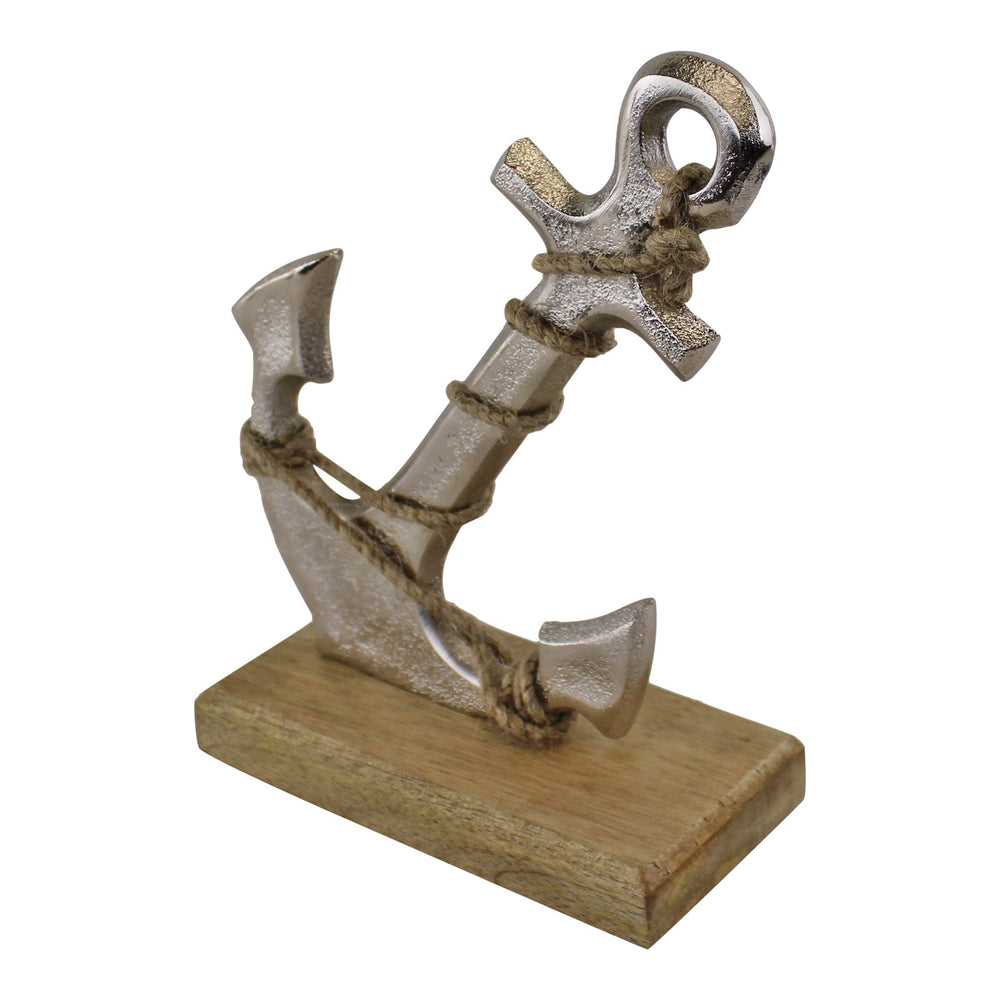 Silver Metal Anchor Ornament On Wooden Base - Smiddy Furniture-2
