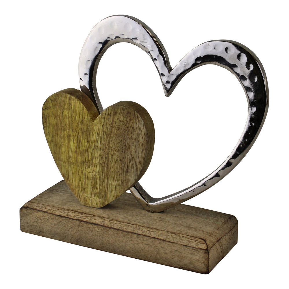Small Double Heart On Wooden Base Ornament - Smiddy Furniture-2