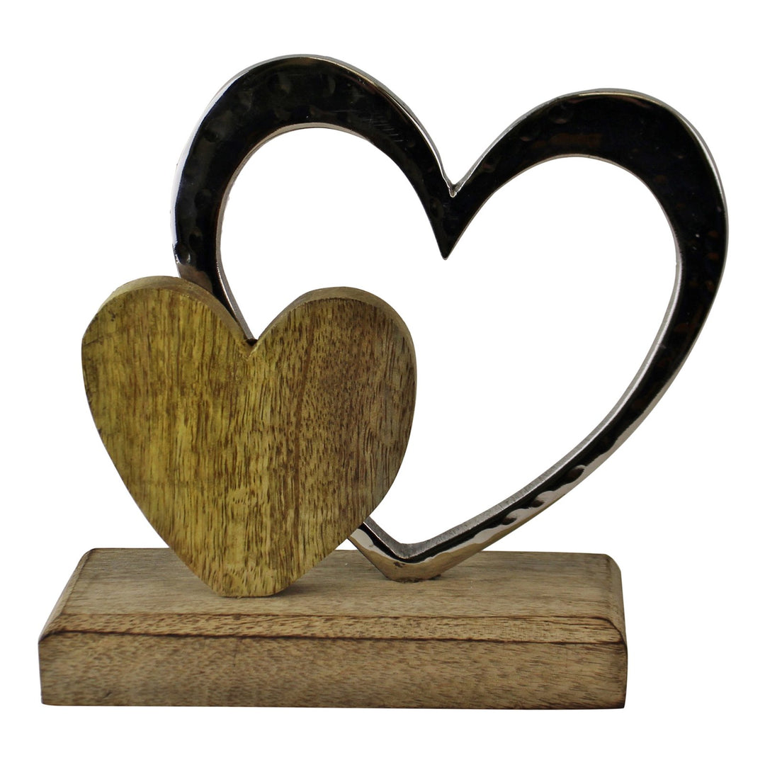 Small Double Heart On Wooden Base Ornament - Smiddy Furniture-1