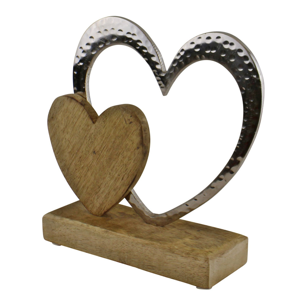 Large Double Heart On Wooden Base Ornament - Smiddy Furniture-2