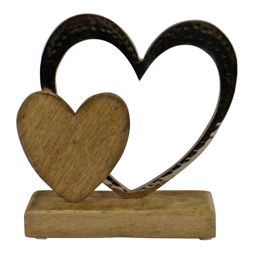 Large Double Heart On Wooden Base Ornament - Smiddy Furniture-1