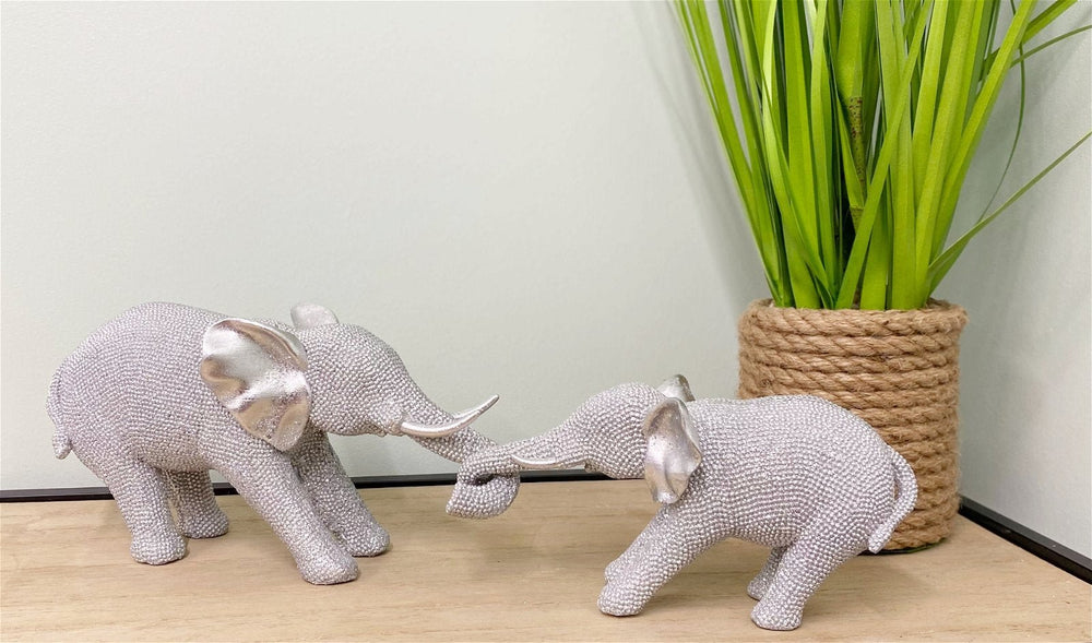 Silver Beaded Elephants Two Piece Mother & Calf - Smiddy Furniture-2