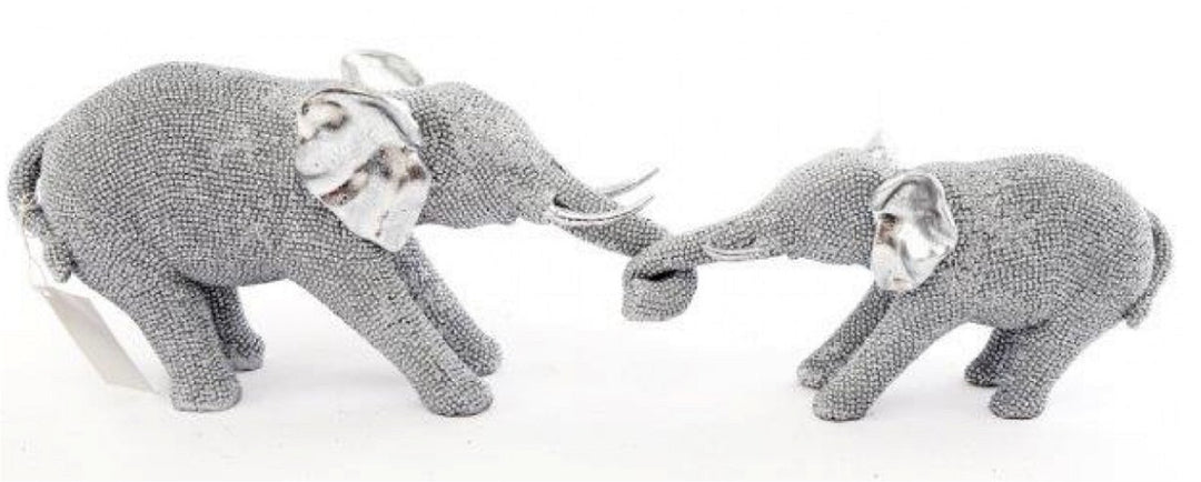 Silver Beaded Elephants Two Piece Mother & Calf - Smiddy Furniture-1