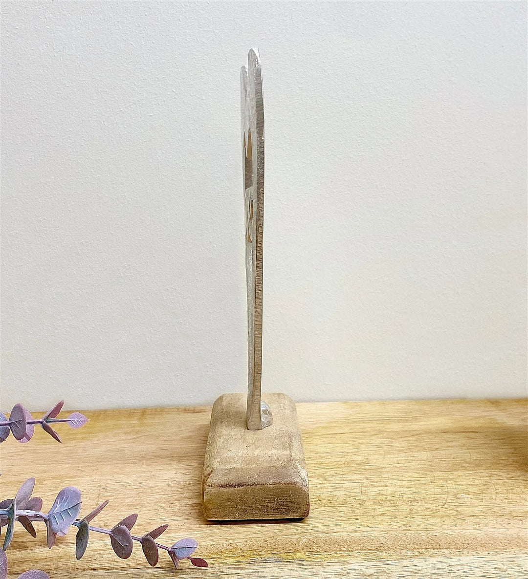 Metal Silver Heart Love On A Wooden Base Small - Smiddy Furniture-4