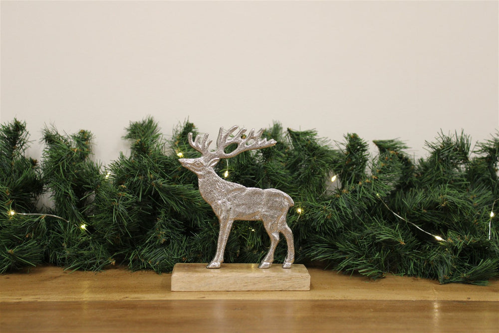 Silver Reindeer On Wood Base Large - Smiddy Furniture-2