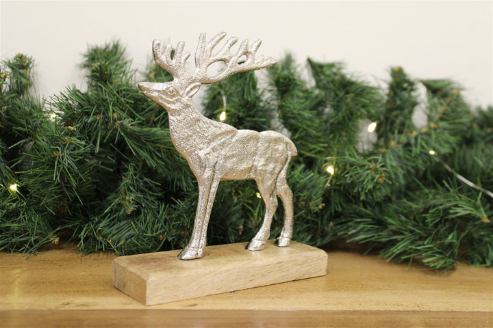 Silver Reindeer On Wood Base Large - Smiddy Furniture-4