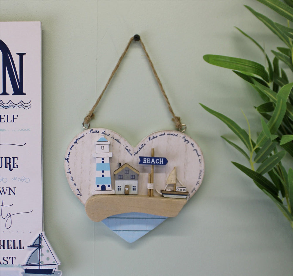 Seashore Hanging Wooden Heart Plaque - Smiddy Furniture-2