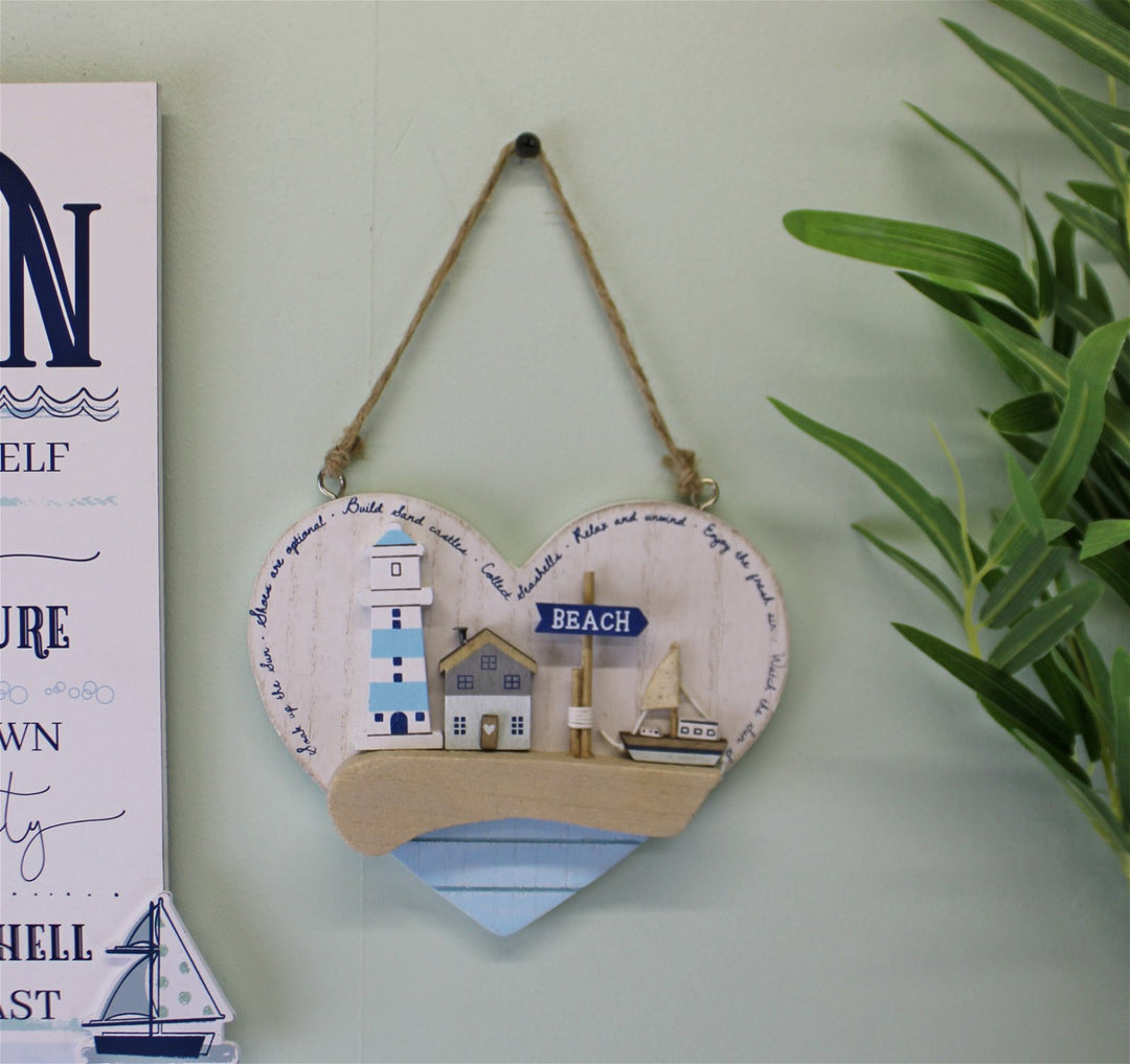 Seashore Hanging Wooden Heart Plaque - Smiddy Furniture-2