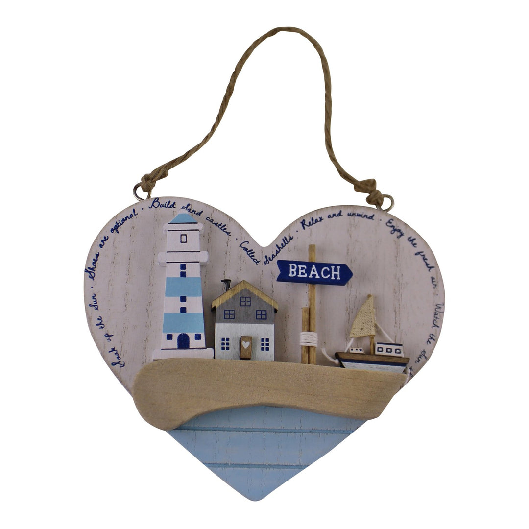 Seashore Hanging Wooden Heart Plaque - Smiddy Furniture-1