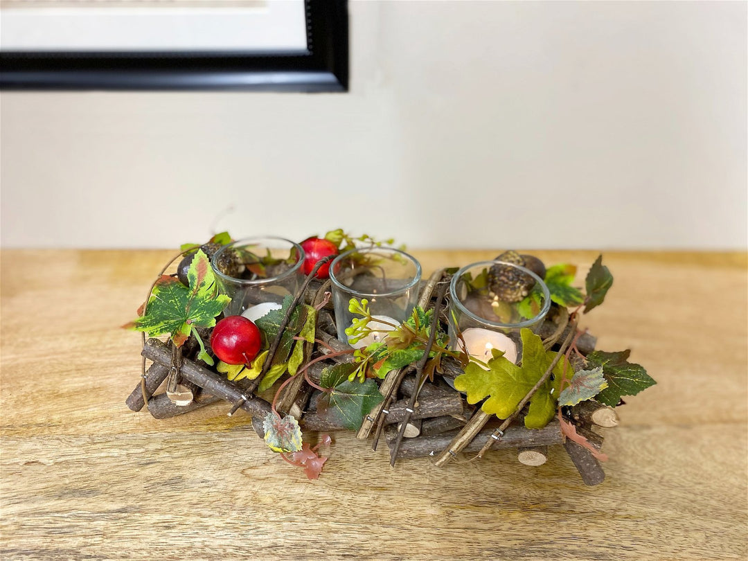 Wood And Fauna Triple Tea Light Holder - Smiddy Furniture-4
