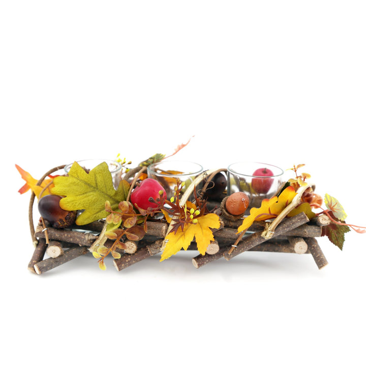 Wood And Fauna Triple Tea Light Holder - Smiddy Furniture-1