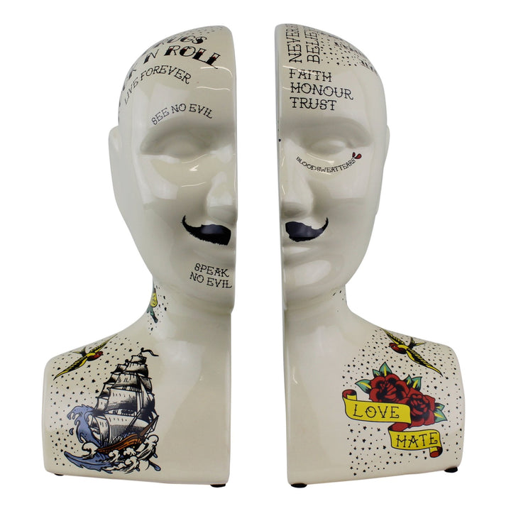 Ornamental Ceramic Phrenology Bookends - Smiddy Furniture-3