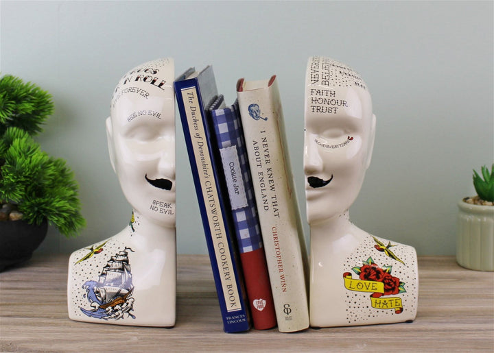 Ornamental Ceramic Phrenology Bookends - Smiddy Furniture-4