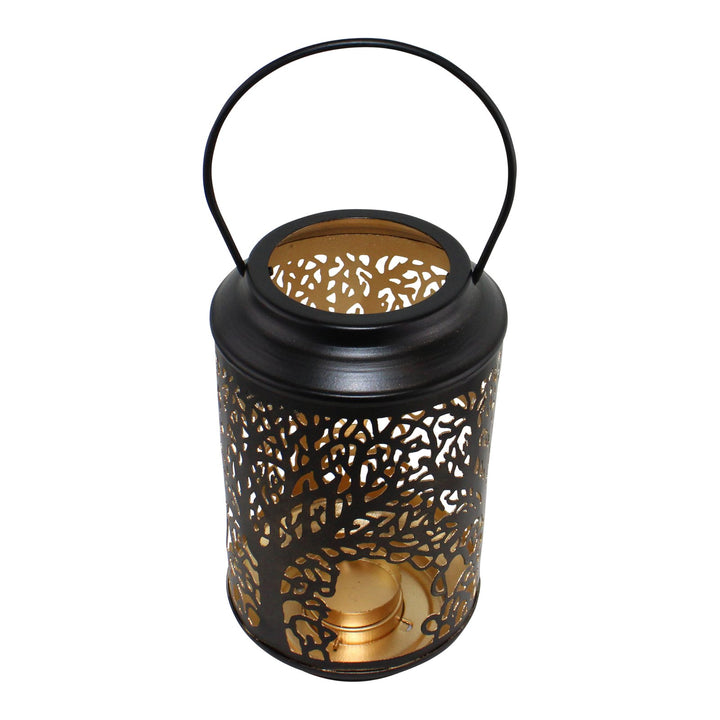 Small Tree Of Life Cutout Design Black Candle Lantern - Smiddy Furniture-2