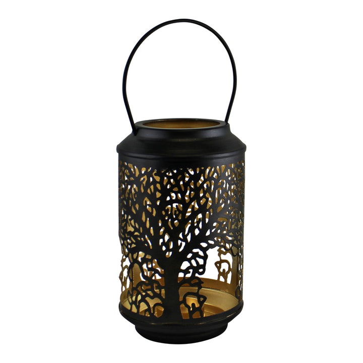 Small Tree Of Life Cutout Design Black Candle Lantern - Smiddy Furniture-1