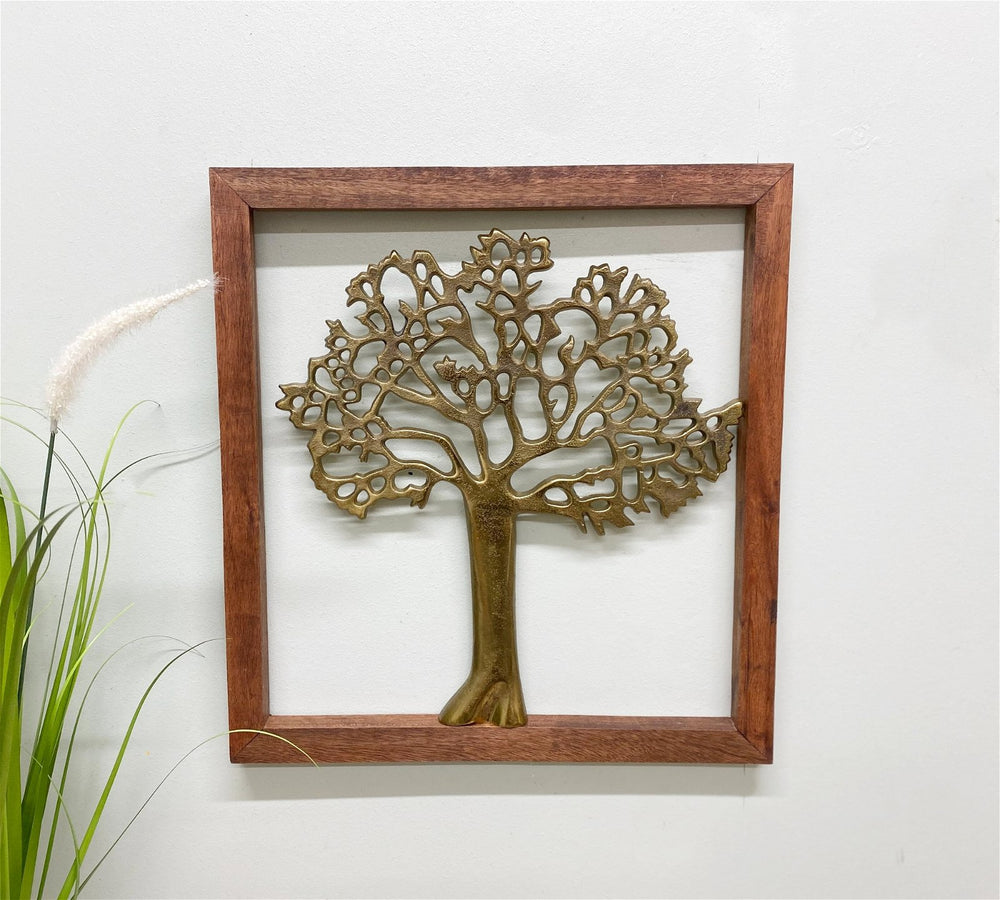 Brass Tree Of Life In Wooden Frame - Smiddy Furniture-2