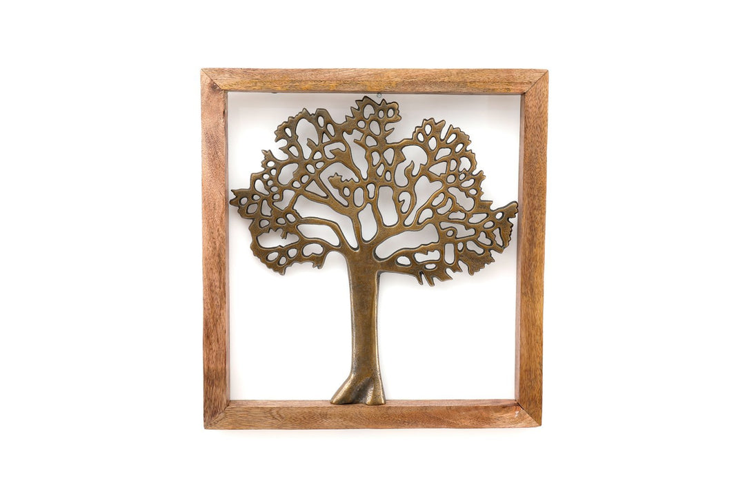 Brass Tree Of Life In Wooden Frame - Smiddy Furniture-1