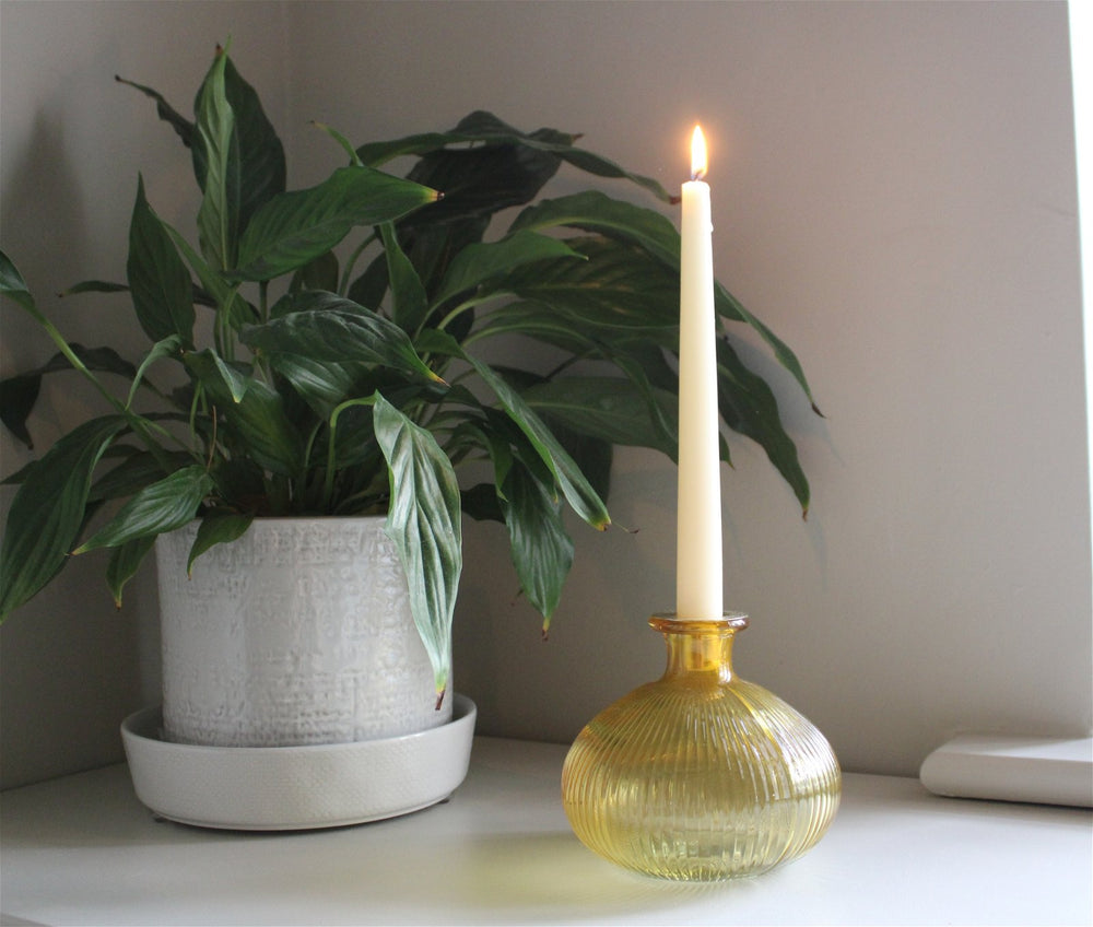 Yellow Ribbed Glass Candle Holder - Smiddy Furniture-2