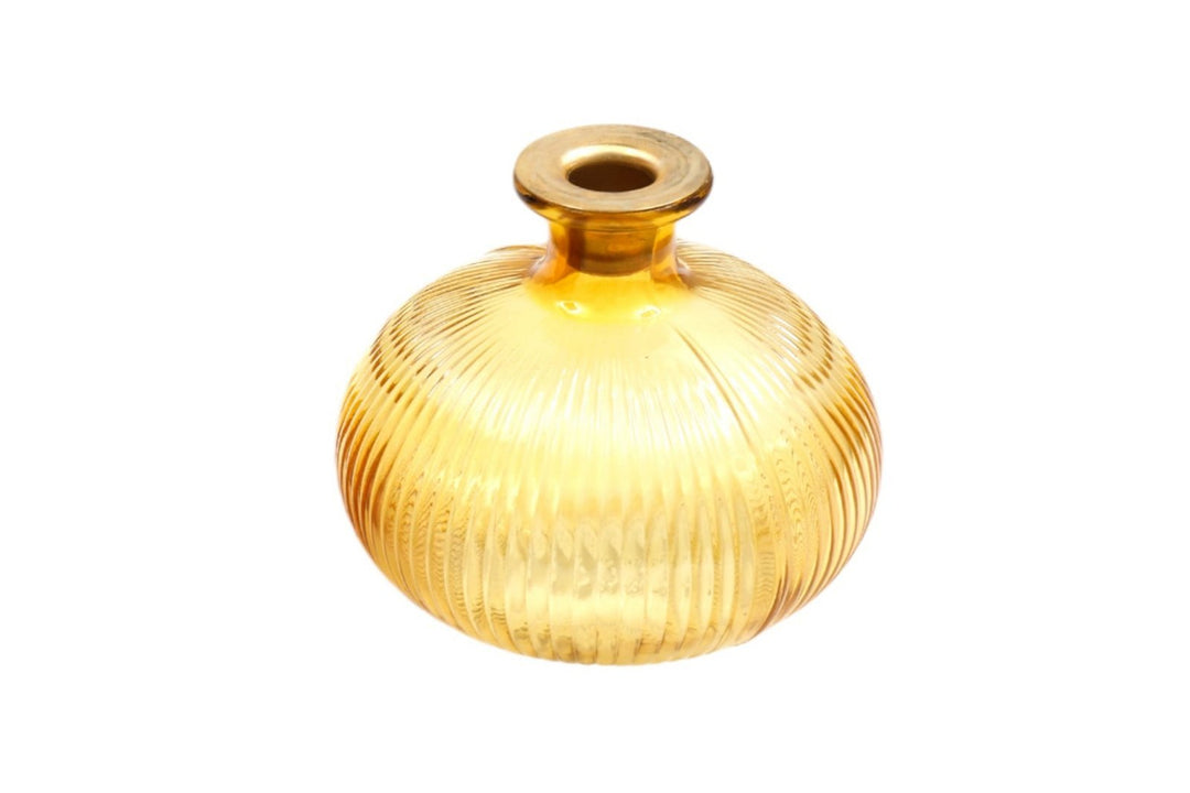 Yellow Ribbed Glass Candle Holder - Smiddy Furniture-1