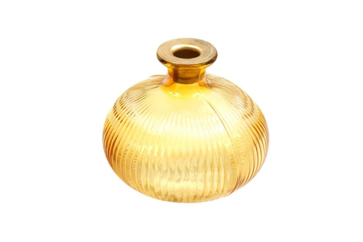 Yellow Ribbed Glass Candle Holder - Smiddy Furniture-1