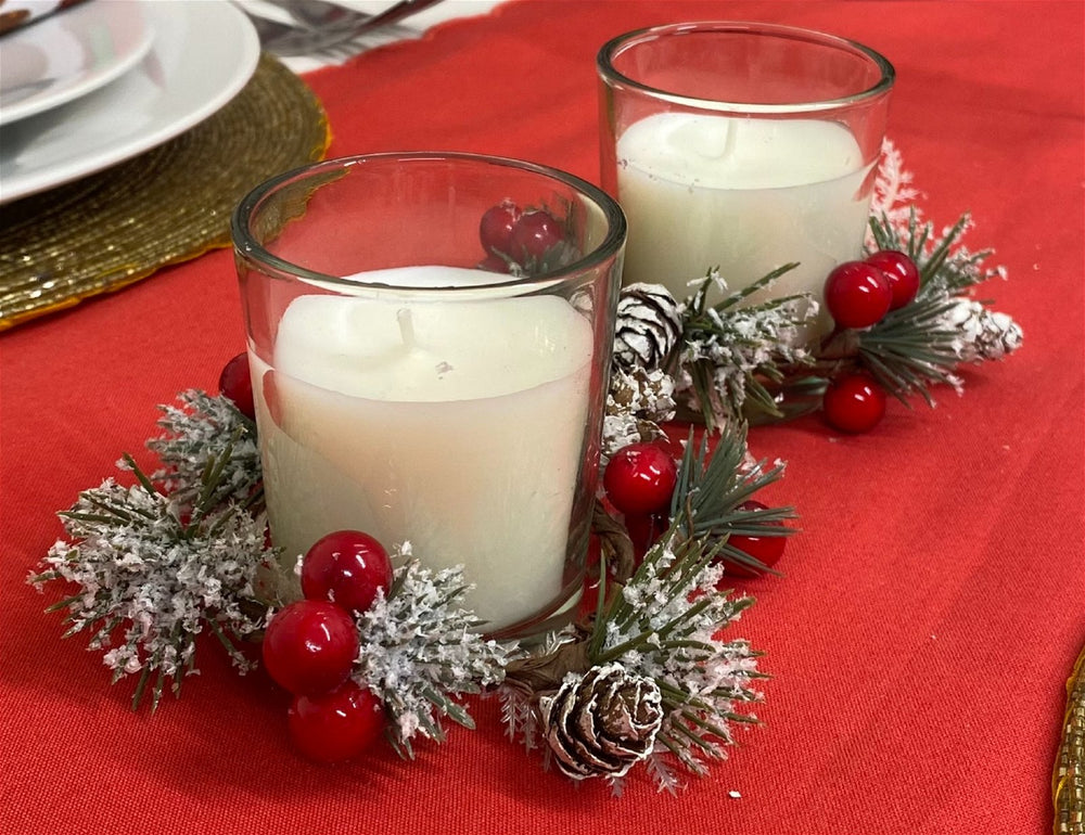White Set Of 2 Candle Pots With Wreath - Smiddy Furniture-2