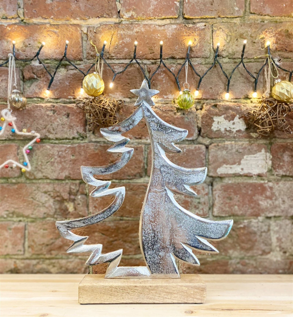 Silver Metal Tree On Wood Base - Smiddy Furniture-2