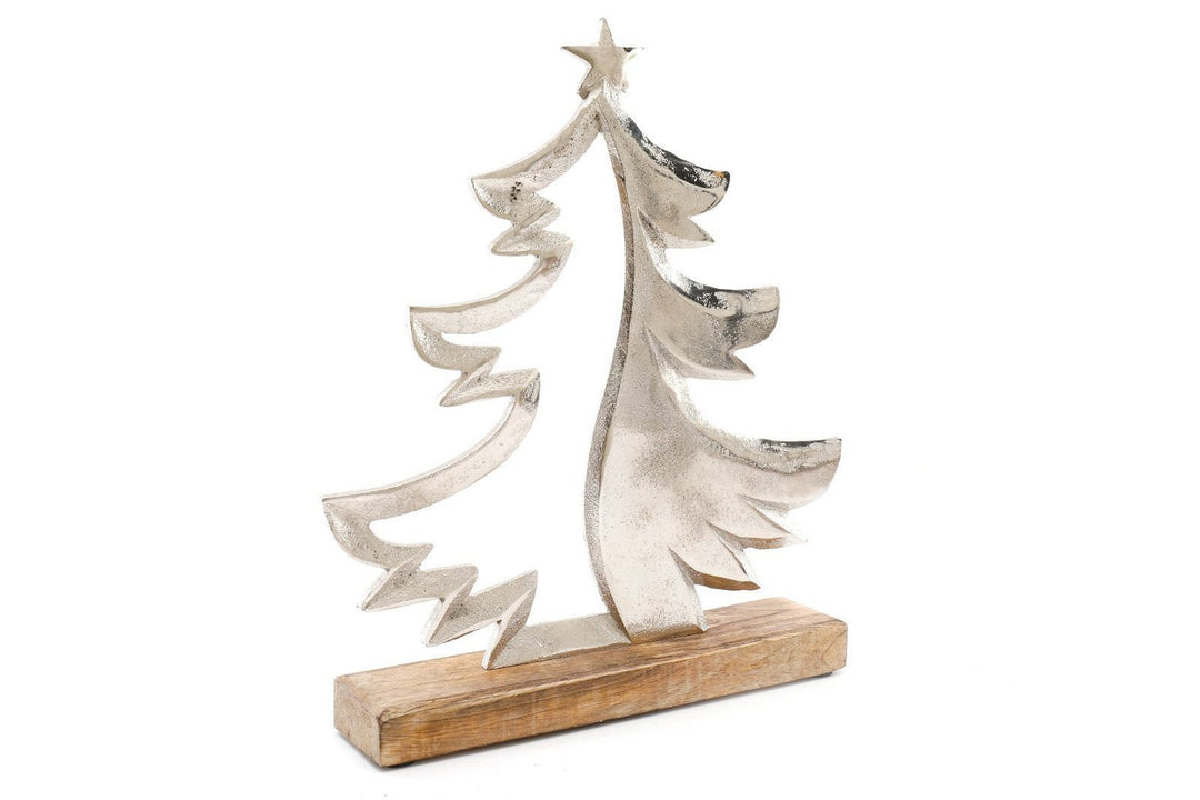Silver Metal Tree On Wood Base - Smiddy Furniture-1