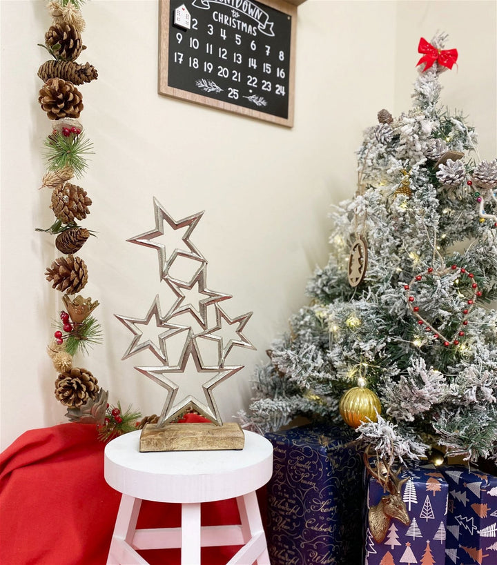 Silver Metal Stars On Wood Plinth - Smiddy Furniture-3
