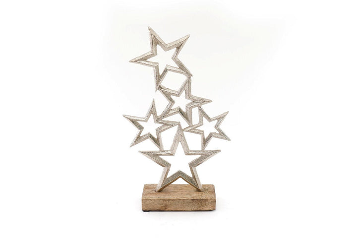 Silver Metal Stars On Wood Plinth - Smiddy Furniture-1