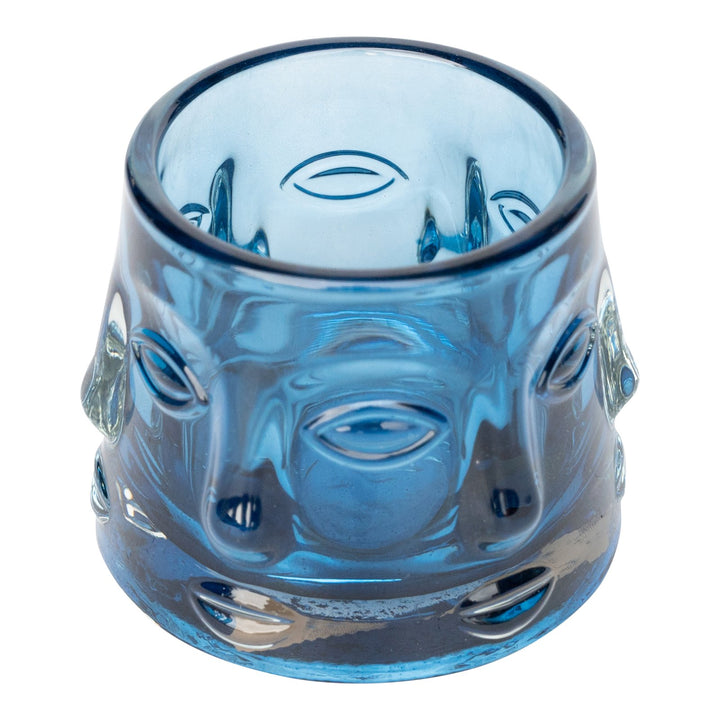 Blue Glass Face Design Candle Holder - Smiddy Furniture-1