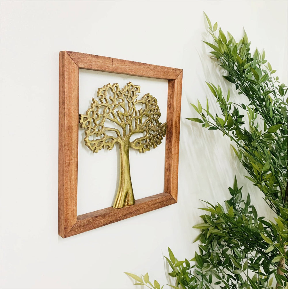 Gold Wall Hanging Tree In Wooden Frame - Smiddy Furniture-2
