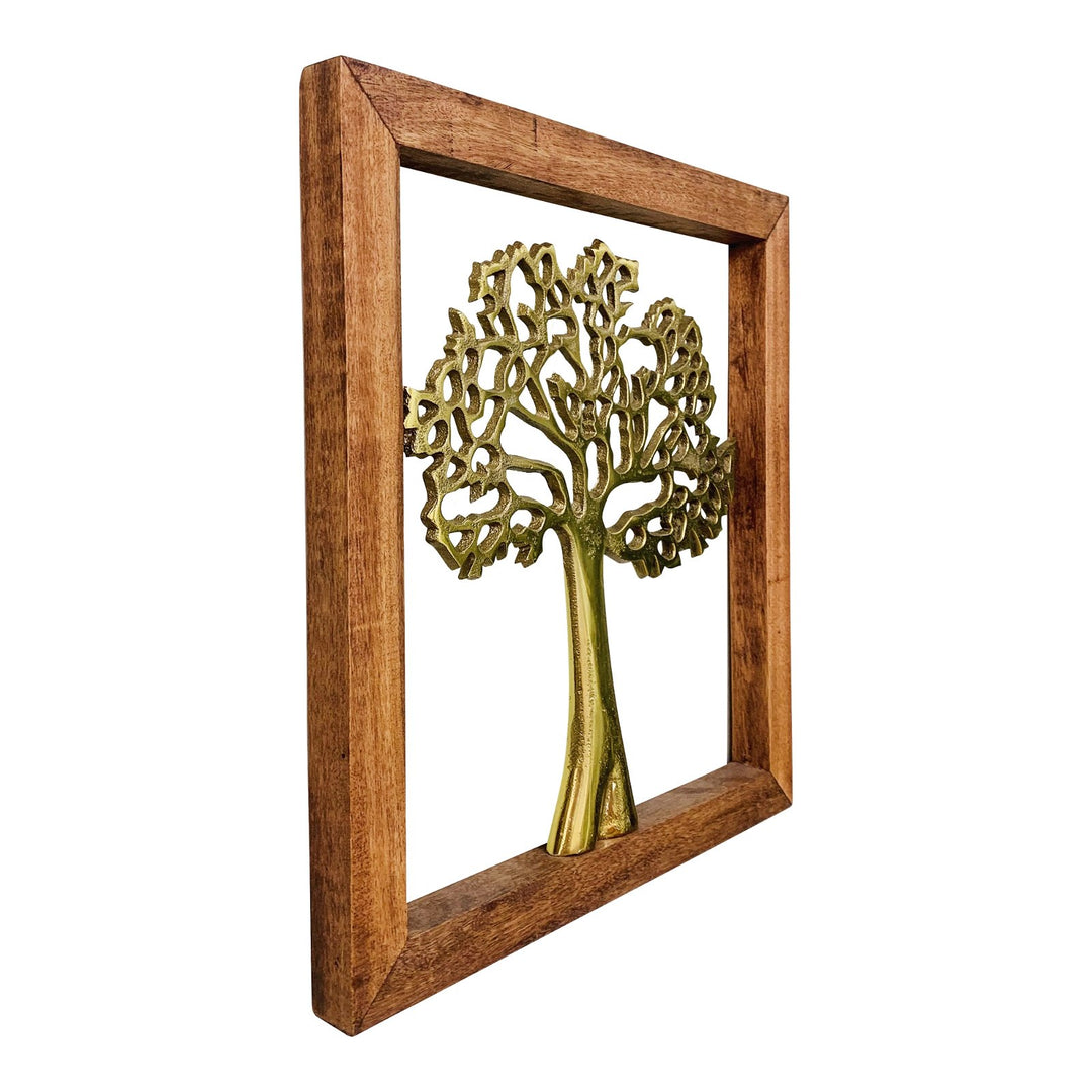 Gold Wall Hanging Tree In Wooden Frame - Smiddy Furniture-3